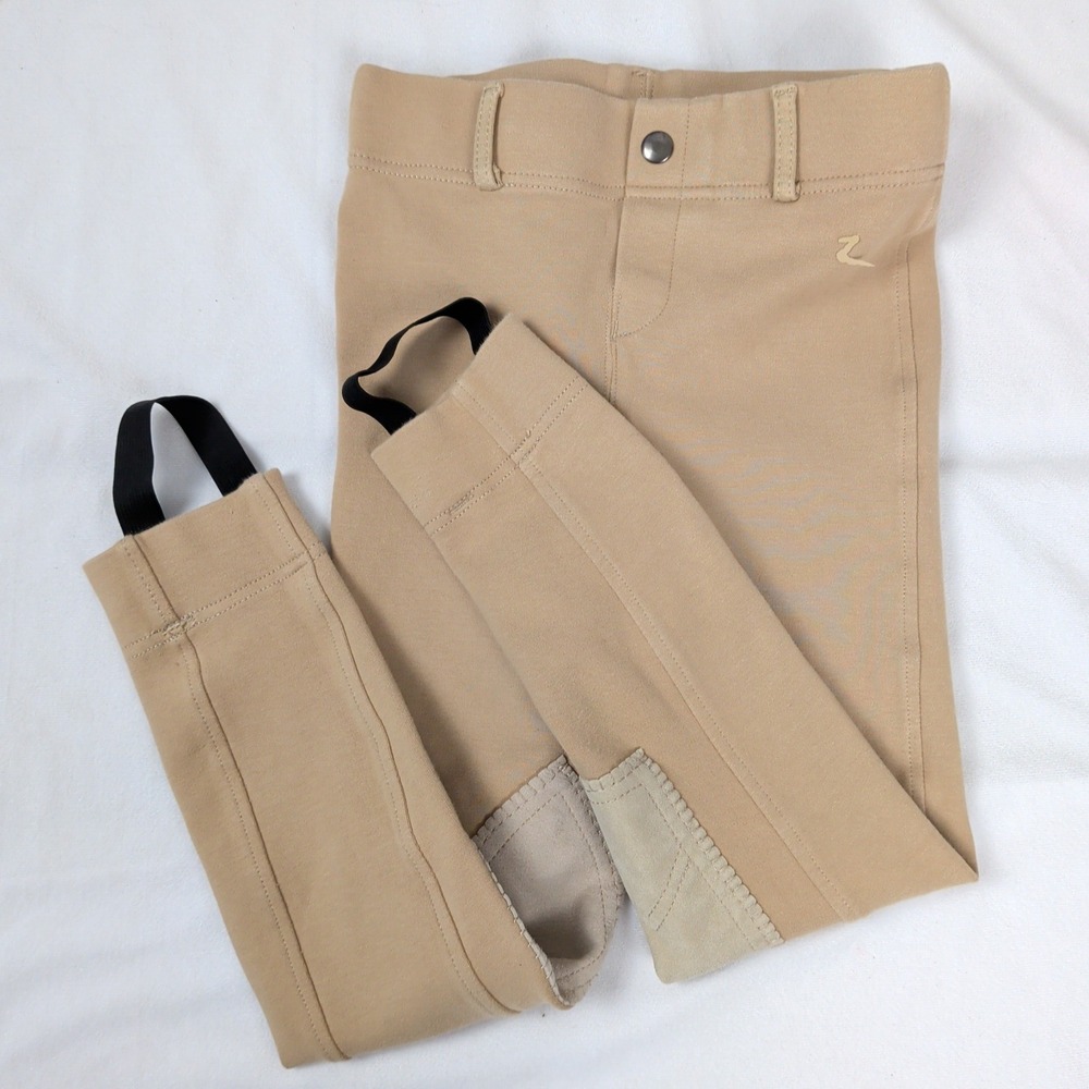 Horze Kids Tan Equestrian Riding Breeches Stirrup Knee Patch Pants Size S